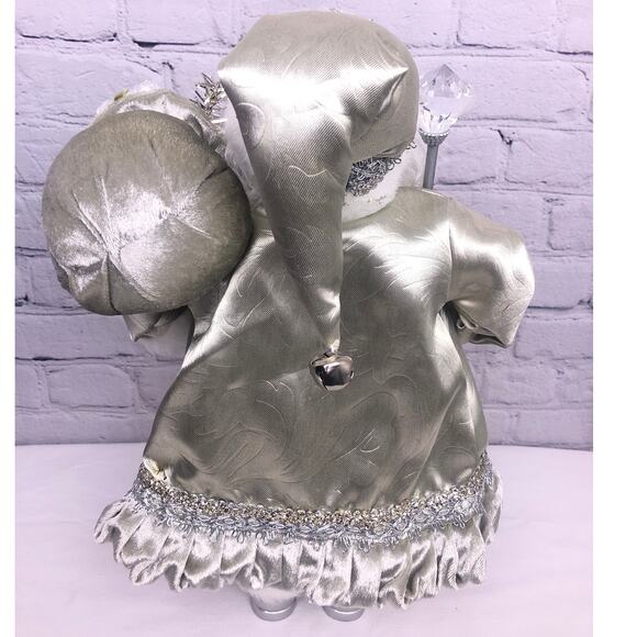 Christmas Silver White Faux Fur 16" Standing Ceramic Face Hands Collectible Sana - Picture 8 of 16